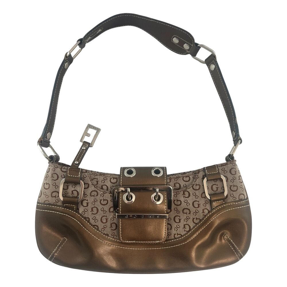 Guess Vintage Y2K Bronze Metallic Baguette Bag Silver